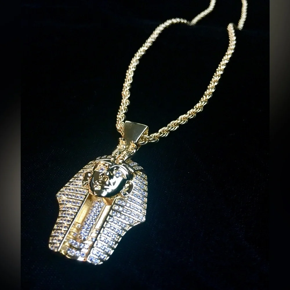 DE ROSSI PHARAOH PENDANT 18K GOLD CHAIN NECKLACE LAB DIAMONDS MADE IN ITALY